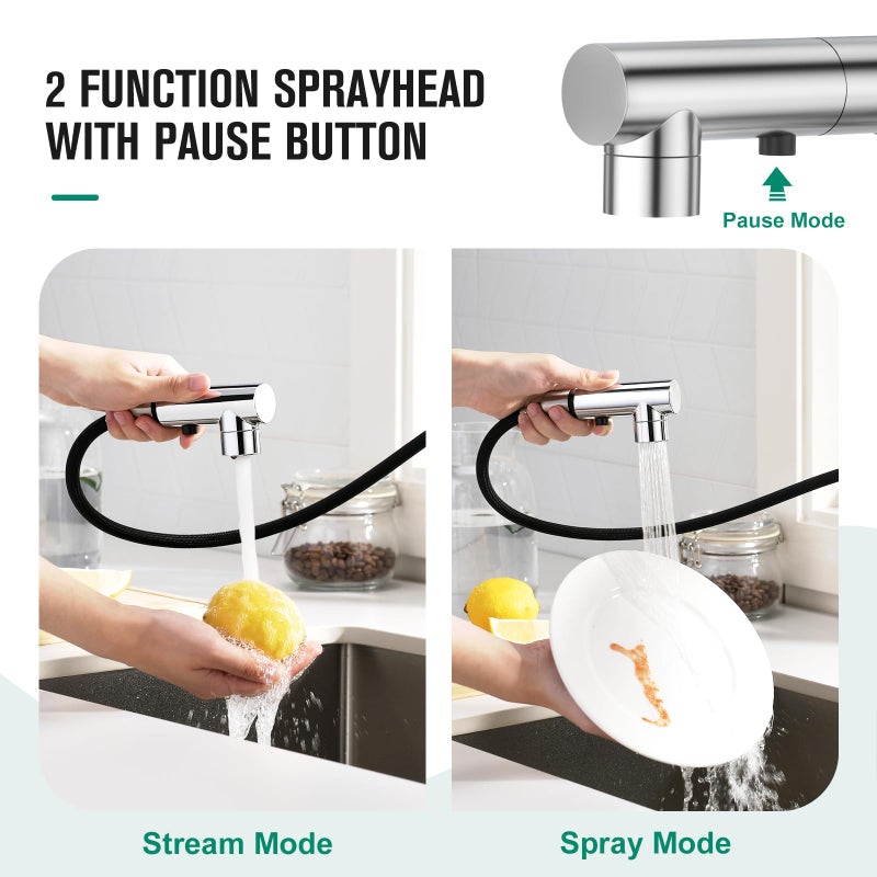 CREA Single Handle Bar Faucet with Pull Out Sprayer - Chrome, 3 Hole, Deck Plate, Mini Prep Faucet for Kitchen, Bathroom and Outdoor Use - Image 2